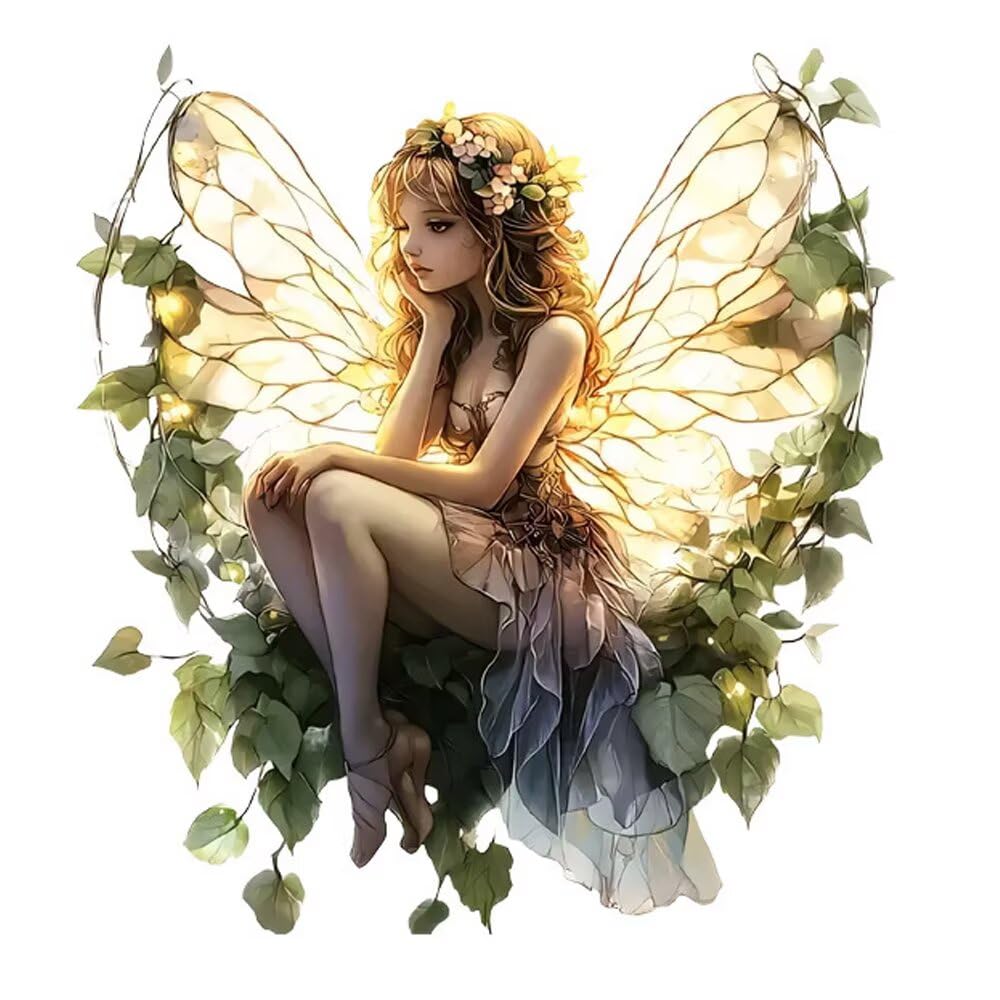1PC Fairy with Vines Acrylic Suncatcher Hanging, 7.08 inch Window Decor with Printed Stained Glass Style Design, Rainbow Maker Wall Art, Gift Idea & Garden Ornament Indoor Outdoor Use/YX-12
