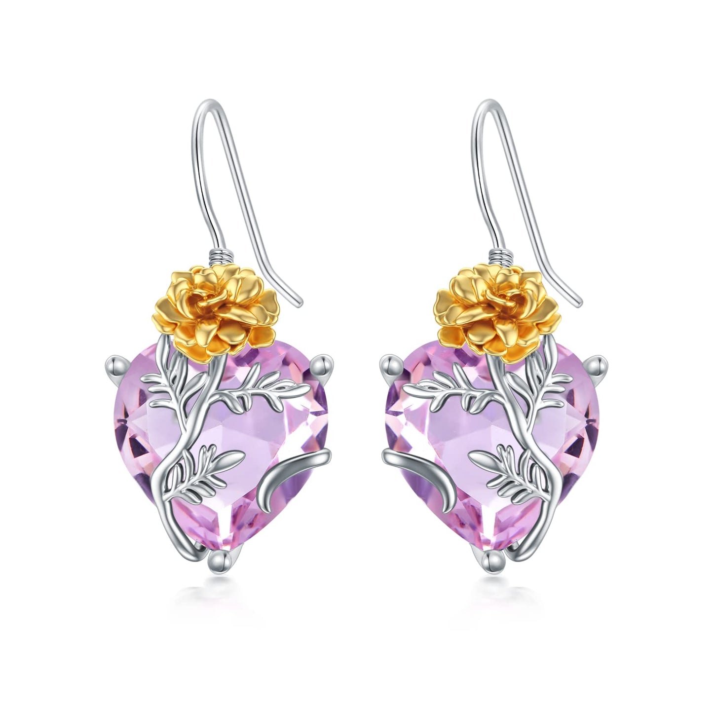 TOUPOP Pink Tourmaline October Birthstone Earrings 925 Sterling Silver October Birth Flower Marigold Earrings Jewelry Birthday Mothers Day Gifts for Women Mom Her