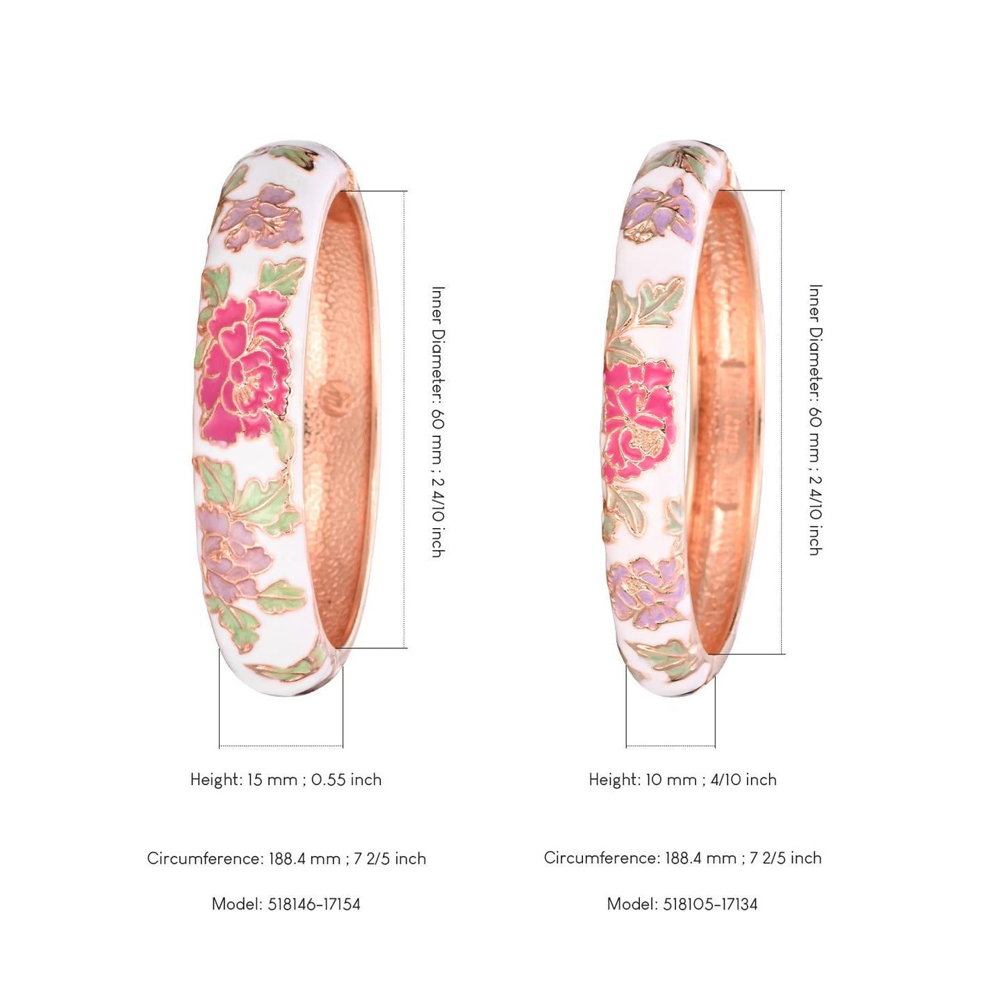 UJOY Vintage Handcraft Jewelry Cloisonne Bracelet Enamel Floral Spring Hinged Gold Plated Womens Bangles Gifts Box 55C48-55A113 White