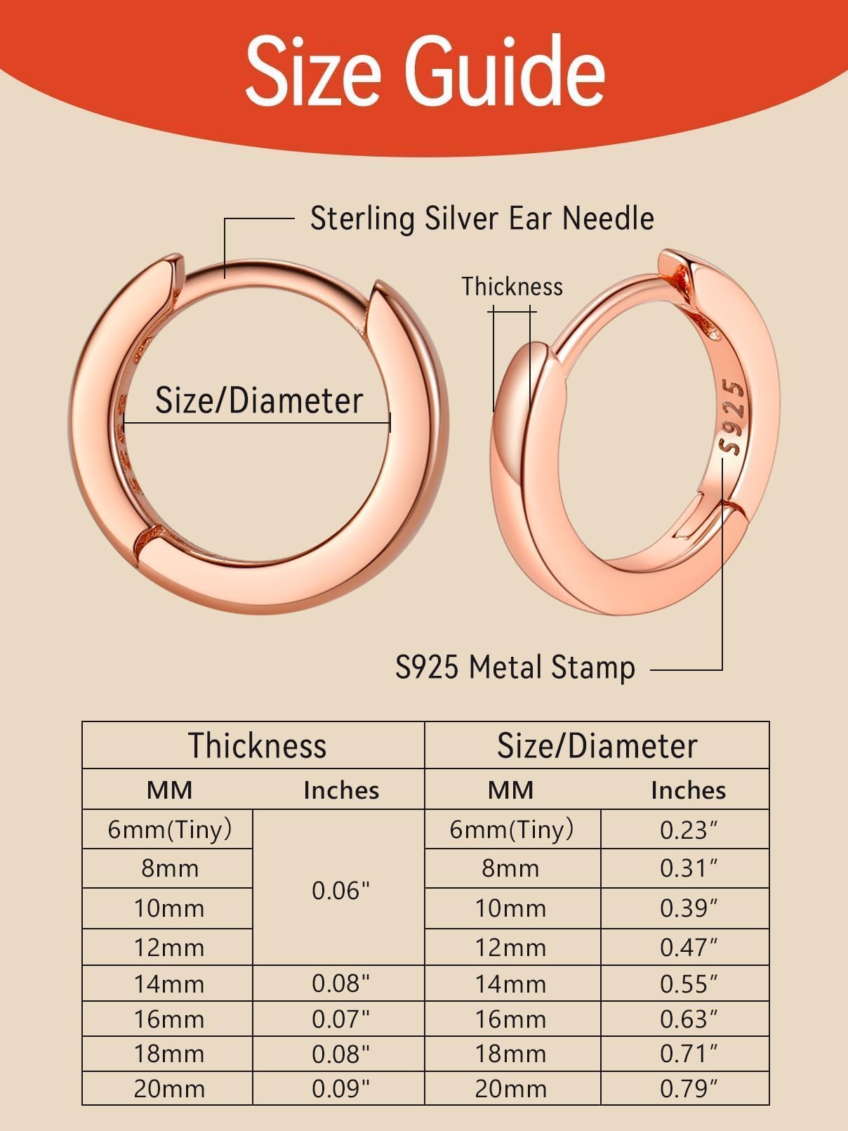 FaithHeart 925 Sterling Silver Huggie Hoop Earrings, Small Silver Hoop Earring for Women, Rose Gold Hypoallergenic Cartilage Earrings for Women 6mm