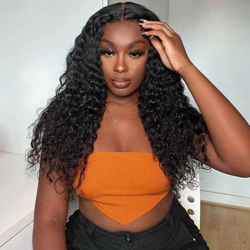 Pinketer Glueless Wigs Human Hair Pre Cut 5x5 Lace Closure Deep Wave Wig 180% Density Wear and Go Human Hair Curly Wigs for Black Women Natural Black Color Small Head Friendly 26Inch