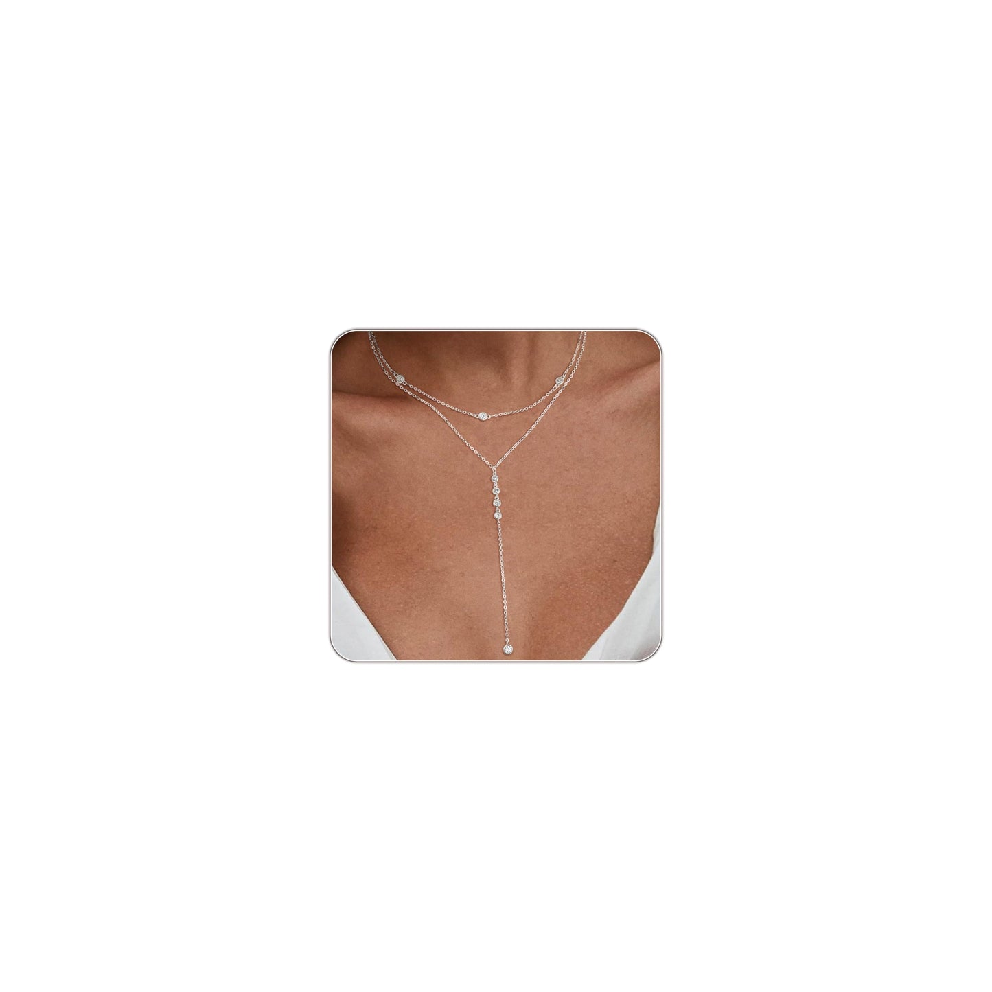 Fglqfam Lariat Necklace for Women, Dainty Long Necklaces, 14k Gold/Silver Plated Y-Shaped Drop Chain Necklace, Simple Layered Necklaces, Trendy Jewelry Gifts