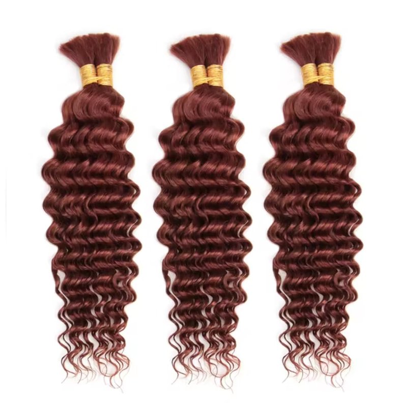Brown Human Braiding Hair Deep Curly Reddish Brown Human Braiding Hair 14 14 14 Inch Deep Wave Bulk #33 Boho Braiding Hair Extensions