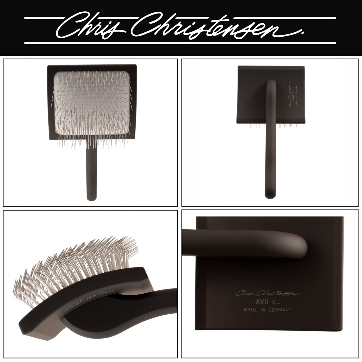 Chris Christensen Groomers Bundle - 000 7.5 in. Greyhound Style Fine/Coarse Buttercomb, Stainless Steel - Big K Slicker Dog Brush Large, Perfect for Doodles, Angled Polished Pins