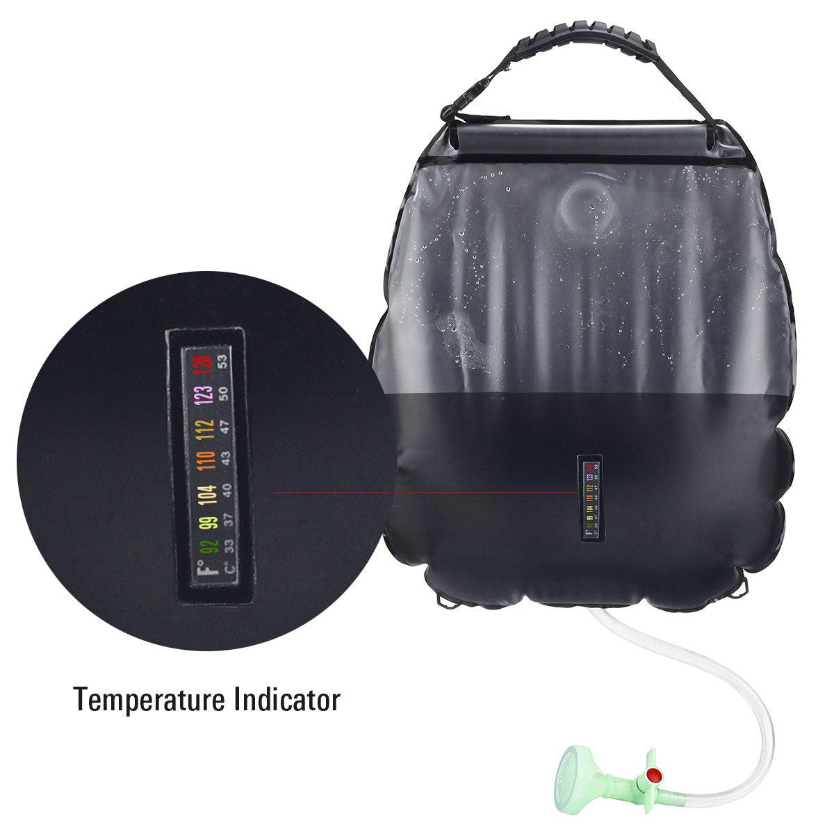 RISEPRO Solar Shower Bag, 5 gallons/20L Solar Heating Premium Camping Shower Bag Hot Water with Temperature 45°C Removable Hose on/Off Switchable Shower Head Hiking Climbing Summer Shower K8