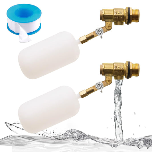 2 Pack Brass Float Valve 1/2 inch,with Adjustable Arm Automatic Fill Float Valve for Livestock Trough Pond Control Adjustable Switch