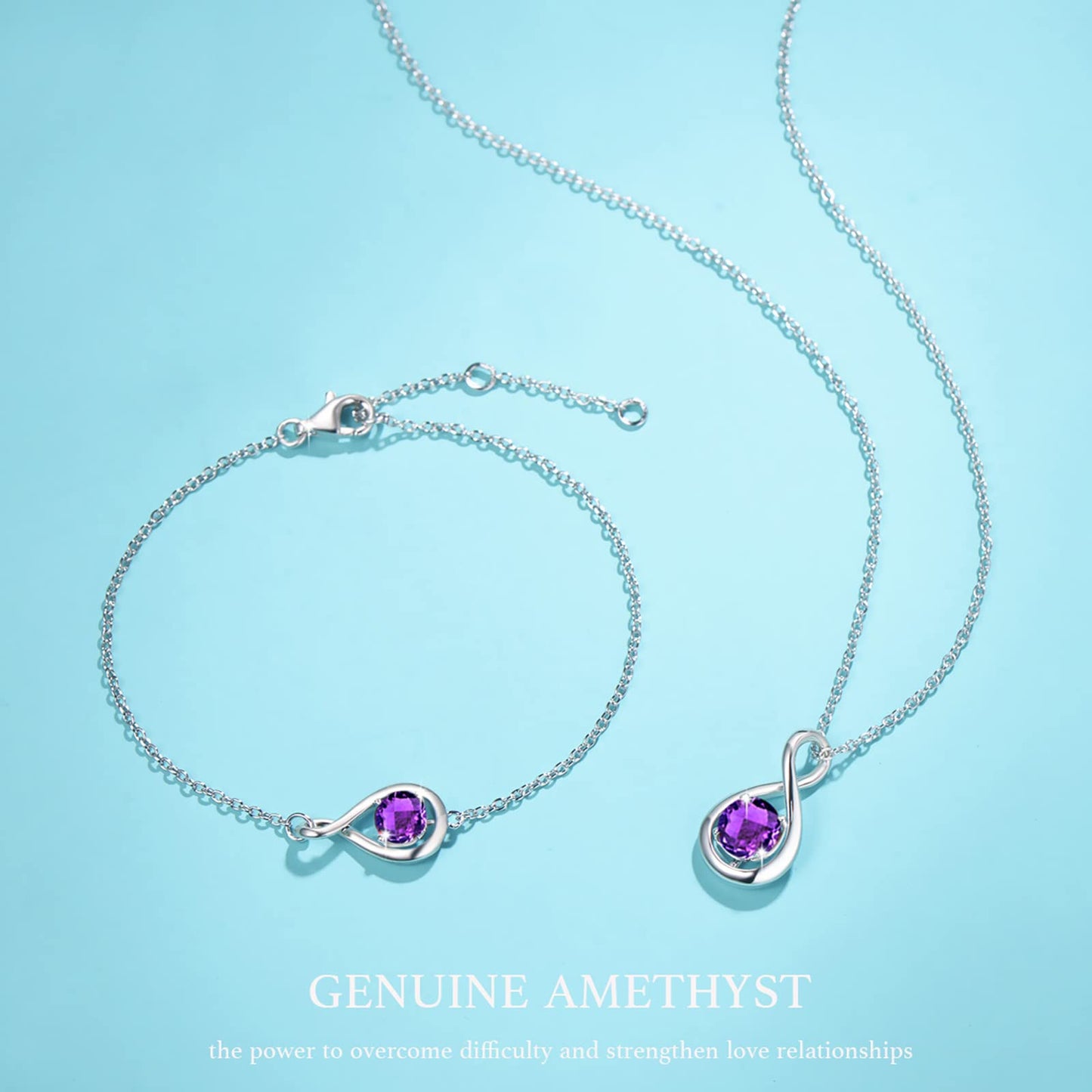 FANCIME Amethyst Necklace February Birthstone Necklace for Women Sterling Silver Infinity Pendant Purple Fine Jewelry Birthday Mothers Day Gifts for Women Wife Her