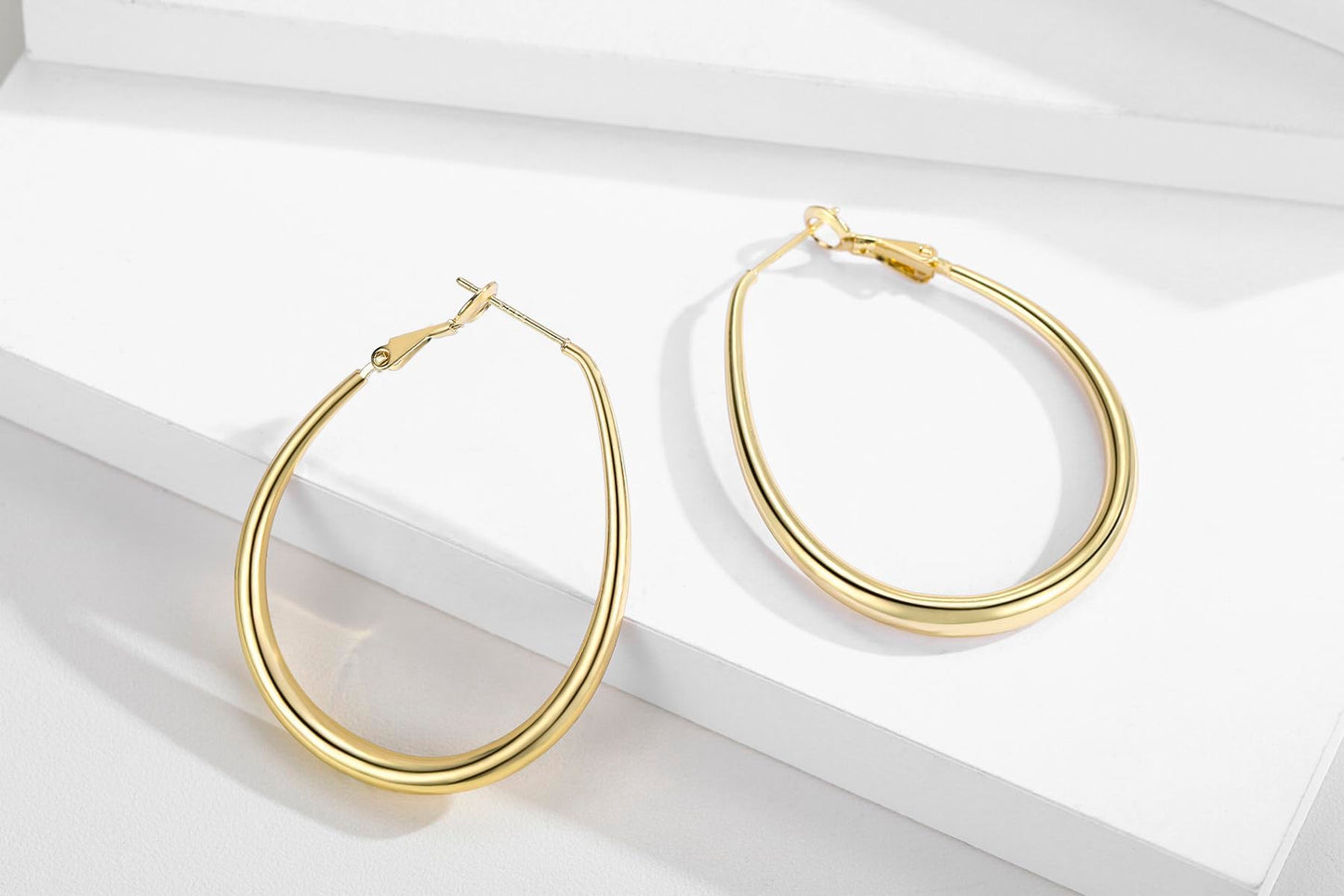 Lightweight Oval Hoop Earrings for Women - 14K Gold Plated, Rose Gold Plated and Sterling Silver Plated Large Oblong Hoop Earrings for Women Statement Jewelry Gift (gold)