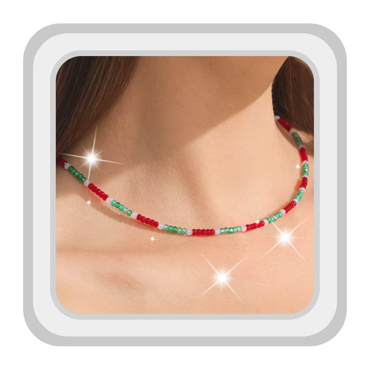 Gmissbabicoo Healing Crystal Necklace for Women Spiritual Zircon Beads Handmade Gemstone Crystals Stones Beaded Adjustable Necklaces with Jewelry Box Red Green