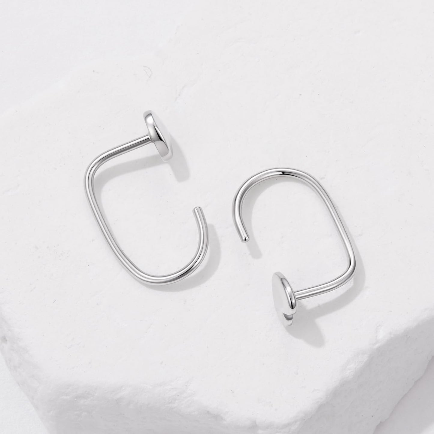 BISAER 925 Sterling Silver Heart Star Small Hoop Earrings, Hypoallergenic Backless Earrings Cartilage Earrings for Women, Dainty Sleeper Earrings with No Back Half Hoop Earrings Jewelry Gift for Her (Heart)