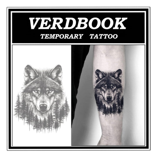 VERDBOOK Waterproof Temporary Tattoos: 2-Sheet Tattoo Kit with Realistic Body Stickers, Semi-Permanent Tattoos for Adults Lasting 7-15 Days – Safe for Men & Women, Jungle Wolf