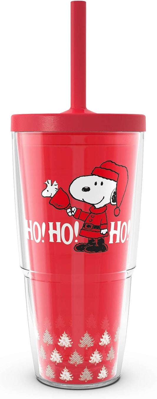 Tervis Peanuts - Ho Ho Ho Christmas Made in USA Double Walled Insulated Tumbler Travel Cup Keeps Drinks Cold & Hot, 24oz with Straw Lid, Classic