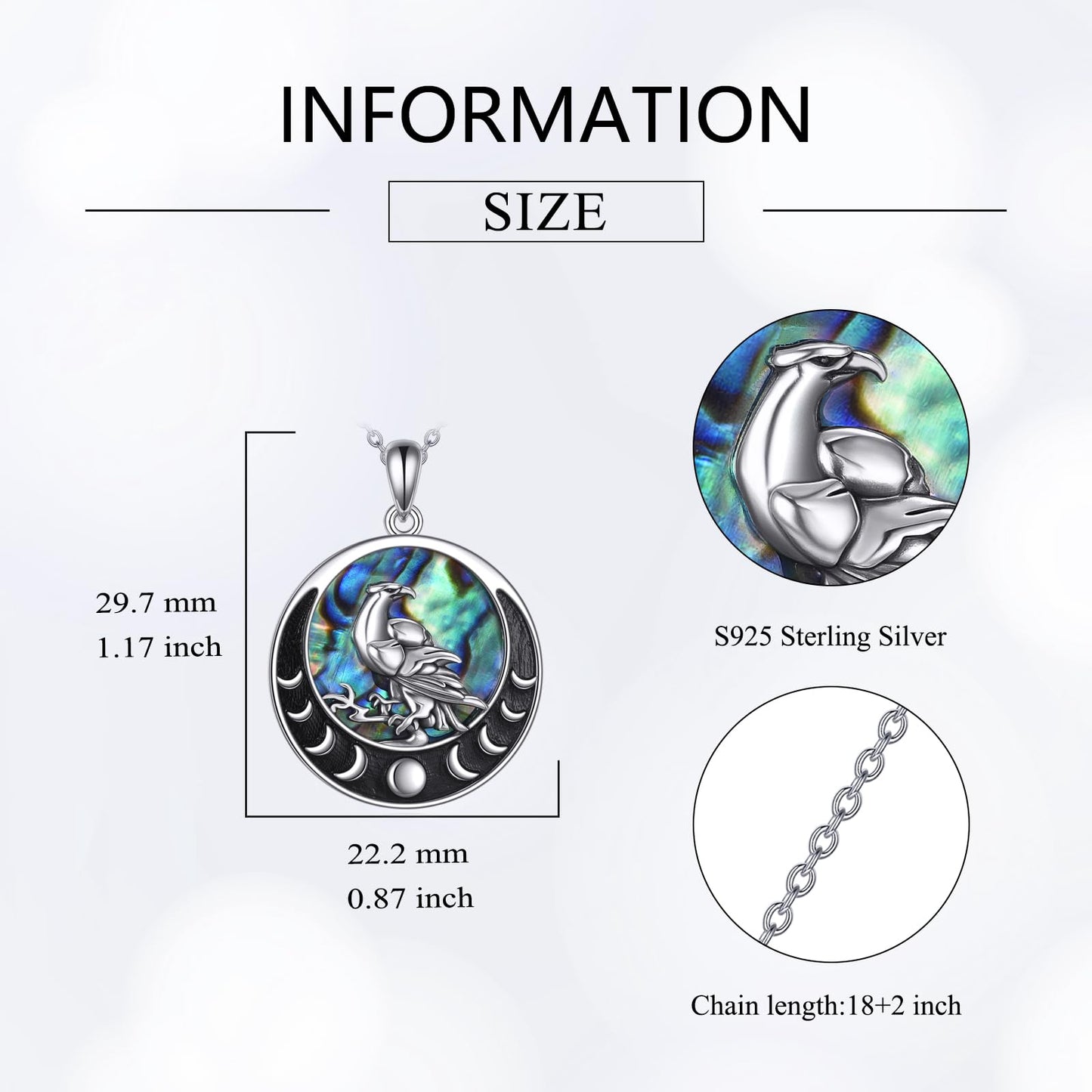 YONFQE Raven Necklace S925 Sterling Silver Crow Raven Pendant Jewelry Gifts for Men Women