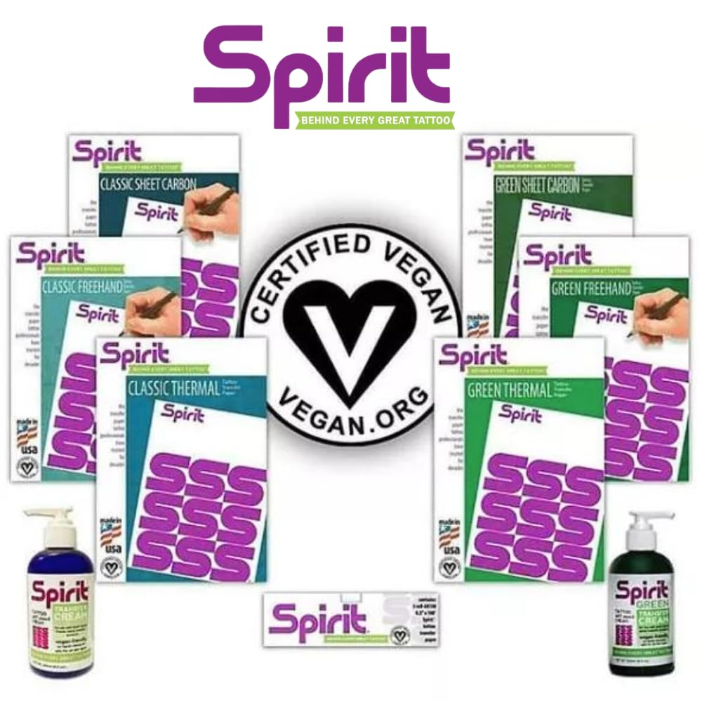 Spirit® Brand Tattoo Transfer Paper Freehand Thermal for Stencils, 8.5" x 14" - 100 Sheets, Certified Vegan, Proudly made in the USA