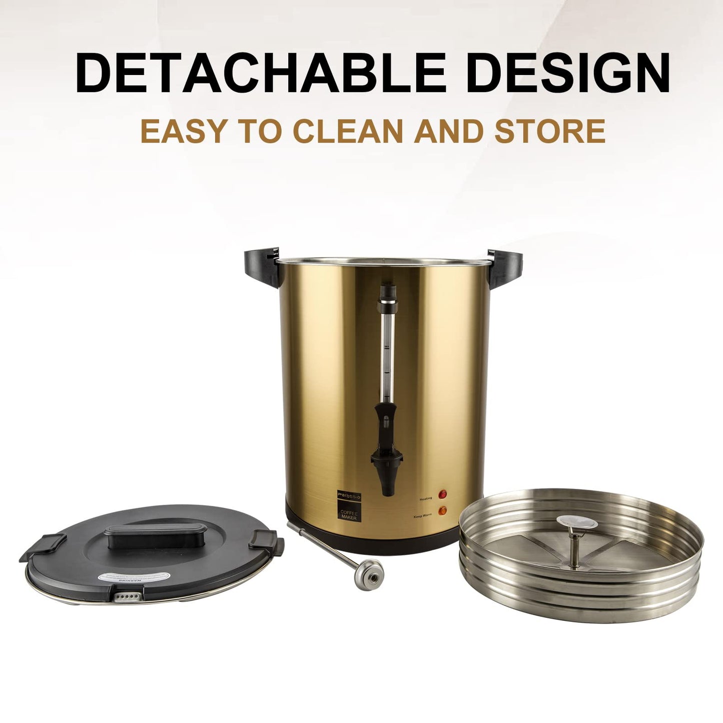 Perossia 6L Coffee Urn, Hot Beverage Dispenser, Hot Water Urn, Commercial Grade Double Wall Stainless Steel, Electric Coffee Percolator, Large Coffee Maker for Party, Home, Catering, 38-Cup,Gold Color