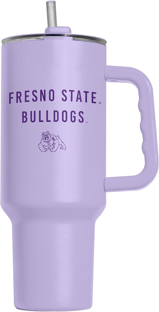 Logo Brands NCAA Fresno State Bulldogs Lavender 40 oz Tumbler with Handle - Stylish Everyday Use Powder Coated-Stainless Steel with Straw- Keeps Cold For Hours