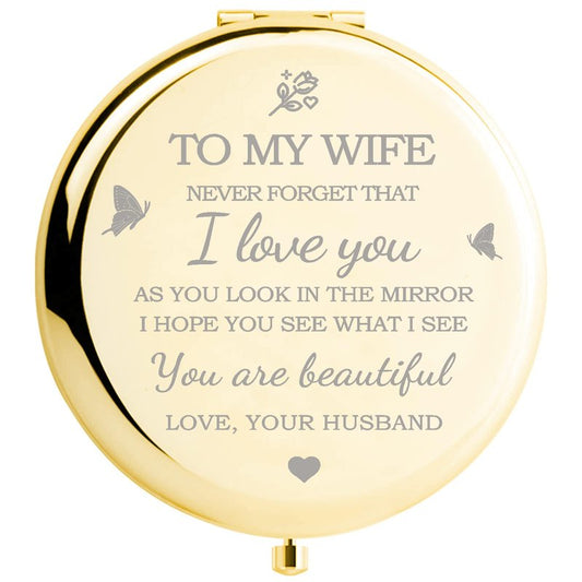 Yountown Gifts for Wife I Love You Wife Gold Compact Mirror