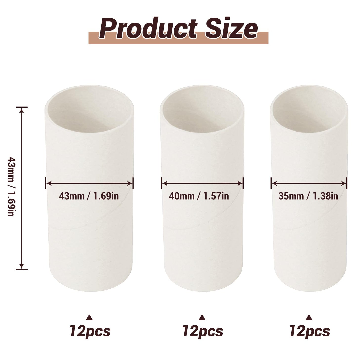 Czoynife White Cardboard Tubes for Crafts, 36Pack, Bulk Paper Rolls for Kids DIY, Classroom Art Supplies, Holiday Decor (1.38x3.98, 1.57x3.98,1.69x3.98)