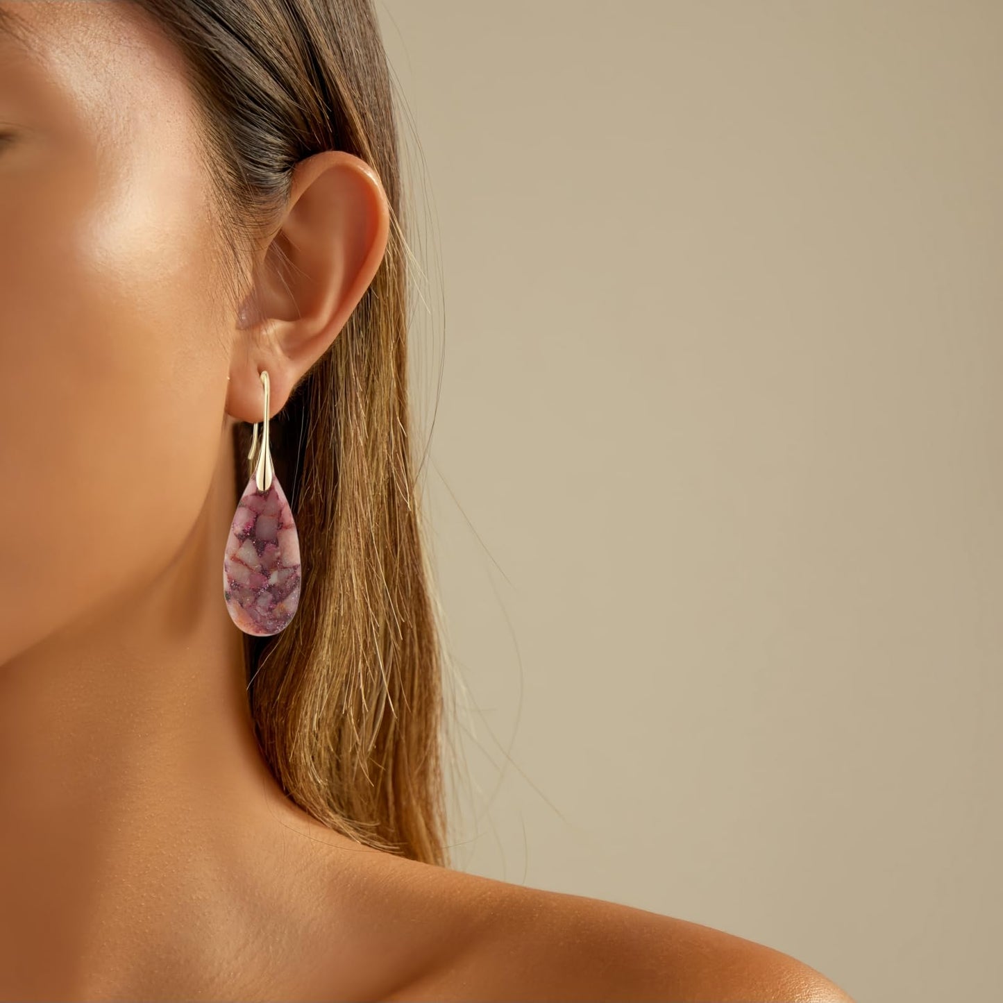 Sriomu Natural Healing Stone Fishhoop Dangle Drop Earrings Statement Gold silver earrings