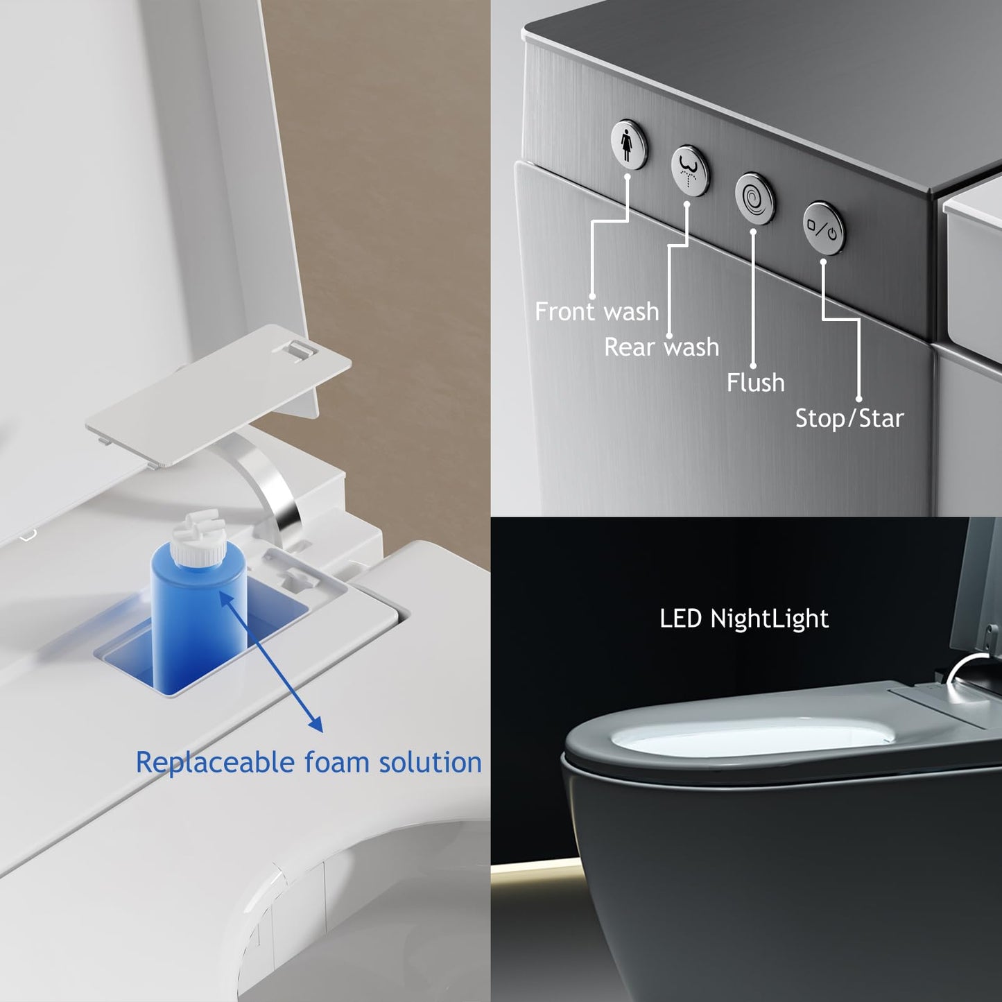 BONSAM Smart Toilet with Auto Open/Close Lid, Modern Tankless Toilet with Bidet Built In, One Piece Toilet with Auto Deodorization, Foot Sensor Operation, Remote Control