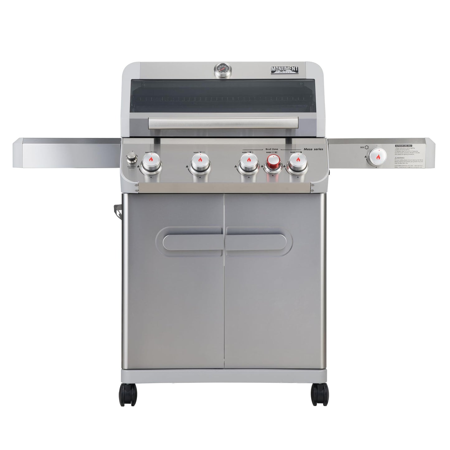 Monument Grills 4+1 Outdoor Barbecue Stainless Steel Propane Gas Grill, 4 Burners & 1 Side Burner 62,000 BTU Patio Garden Barbecue Grill with Knob Controls, Mesa415BZ