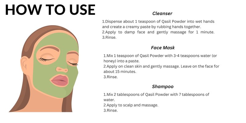 SAAFI AH ORGANICS Qasil Powder Natural Leaf Powder, exfoliates, detoxifies, Helps with clogged pores and Blemishes. soap,Used as a Shampoo. (Large 5 oz)