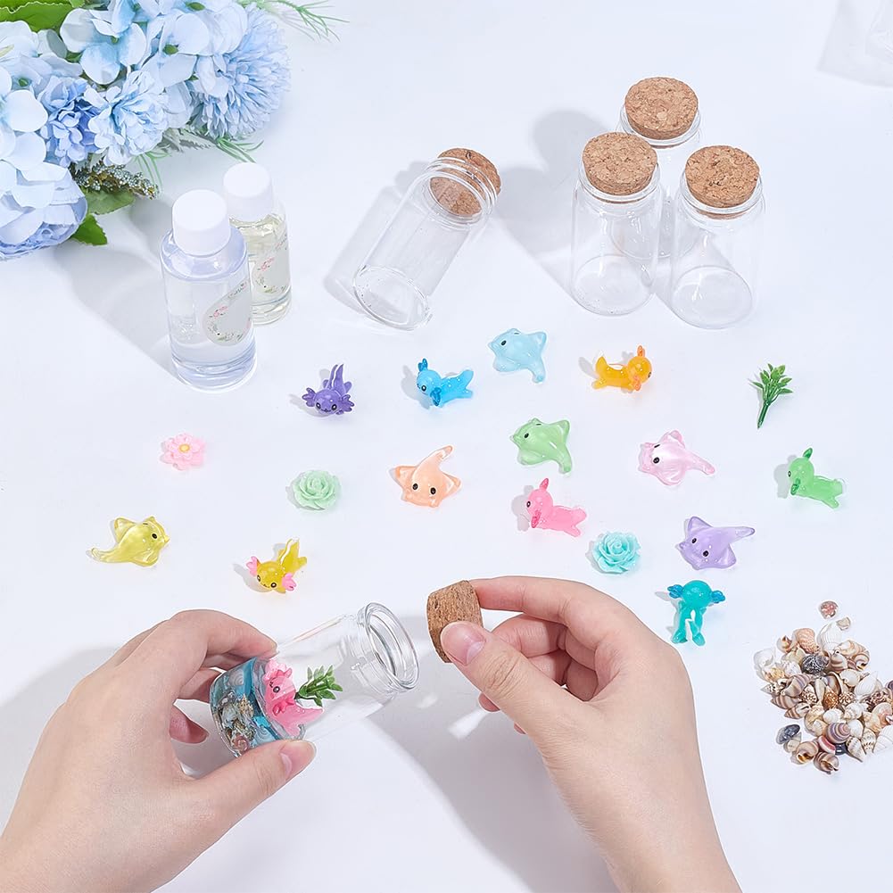 WEBEEDY 6 Sets Sea Animal Terrarium Kit DIY Glass Bottle Axolotl Craft Kit Miniature Axolotl Habitat Decor Resin Tank Ornaments for Home Bedroom Party Decor Arts & Crafts Figure Birthday Gift
