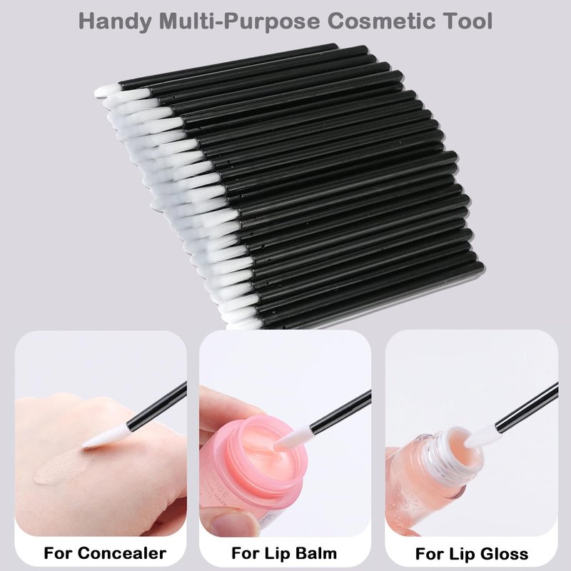 200Pcs Eyelash Extension Kit, Lash Spoolies Extension Supplies Eyebrow Brush Mascara Wands Lip Brushes Applicators Disposable Micro Swab Brushes for Lash Extensions Brow Lamination Kit, Black