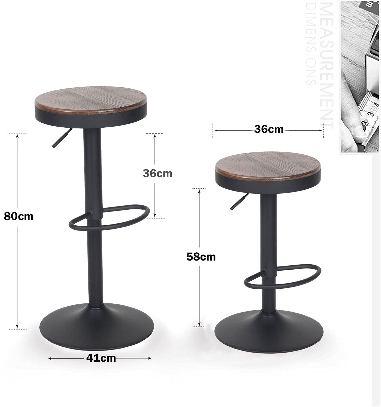 YOUNIKE Bar stools Wooden Barstools Vintage Rustic Counter Height bar Stool,Height Adjustable bar Chairs Swivel with Footrest,Cafe Kitchen Garden(Set of 2,Walnut)
