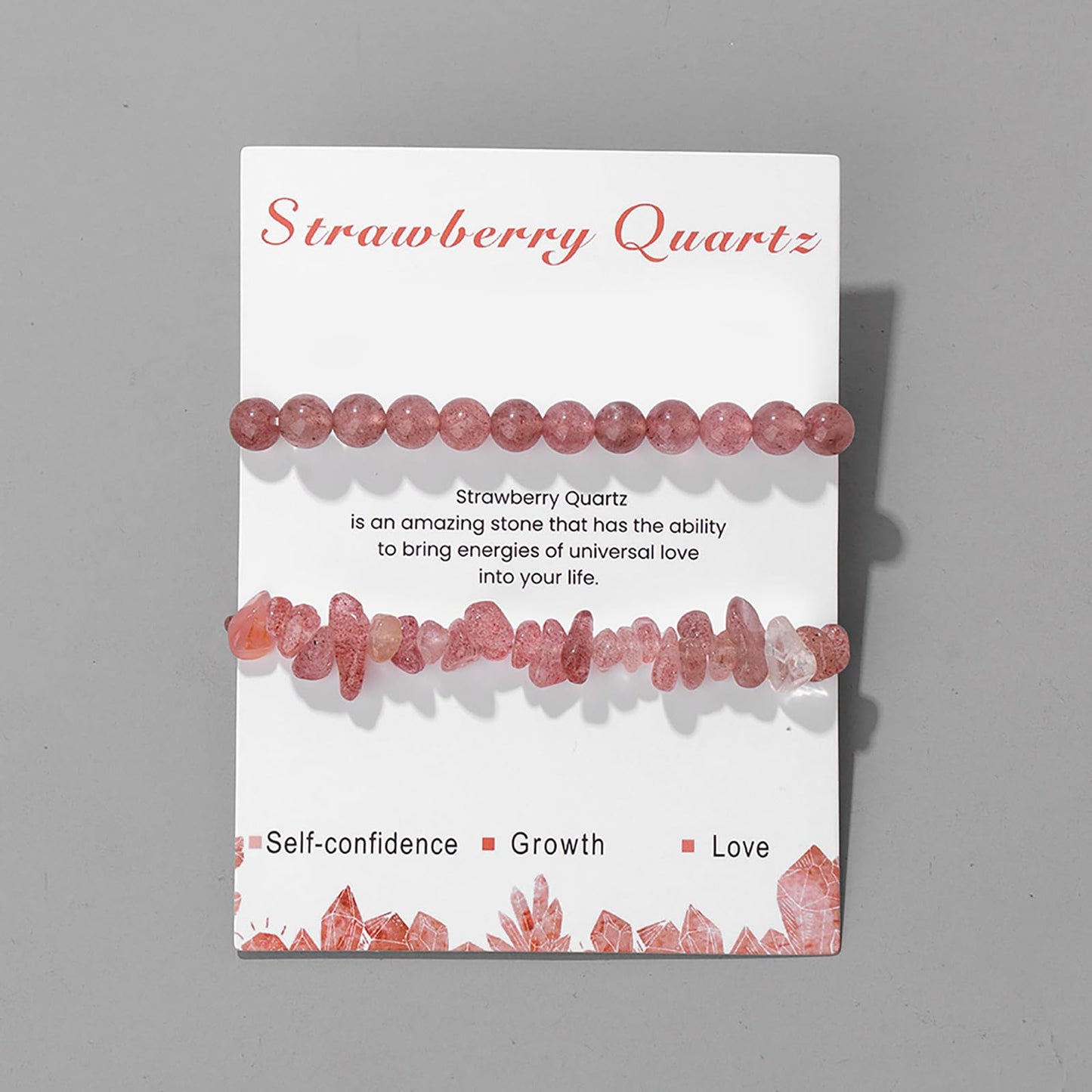 Lit Wall 2Pcs Strawberry Quartz Bracelet for Women 6mm Handmade Adjustable Beaded Gemstone Healing Crystal Bracelet Strawberry Quartz Jewelry for Women Men