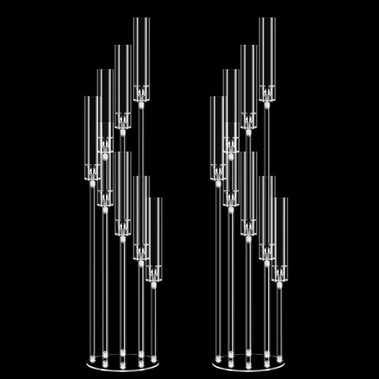 2 Set of 8 Arms Acrylic Candelabra Centerpieces for Wedding Table Decorations,49.2'' Tall Clear Candlesticks Holder with Acrylic Shade for Candlelight Dinner Party Fireplace Gift,Fits LED Candles