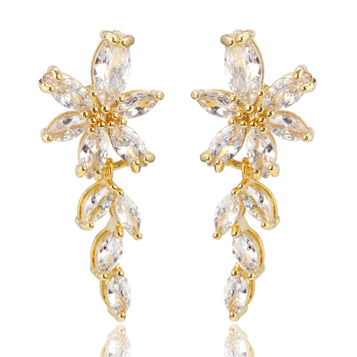 Cubic Zirconia Bridal Earrings Women’s Marquise CZ Cluster Floral Leaf Crystal Rhinestone Dangle Drop Earring for Bride Bridesmaids Mother of Bride Party Prom