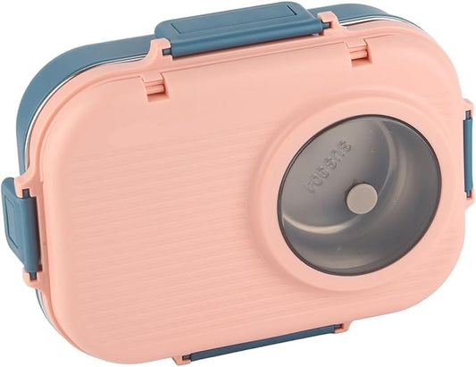 Tbest Thermal Lu Box For Hot Food Thermal Tazon,Lu Box Lu Box Thermal Lu Box 1100Ml Double Layer 3 Grid Design 304 Stainl Steel Box With Chopsticks Spoon Soup Bowl G (Pink)