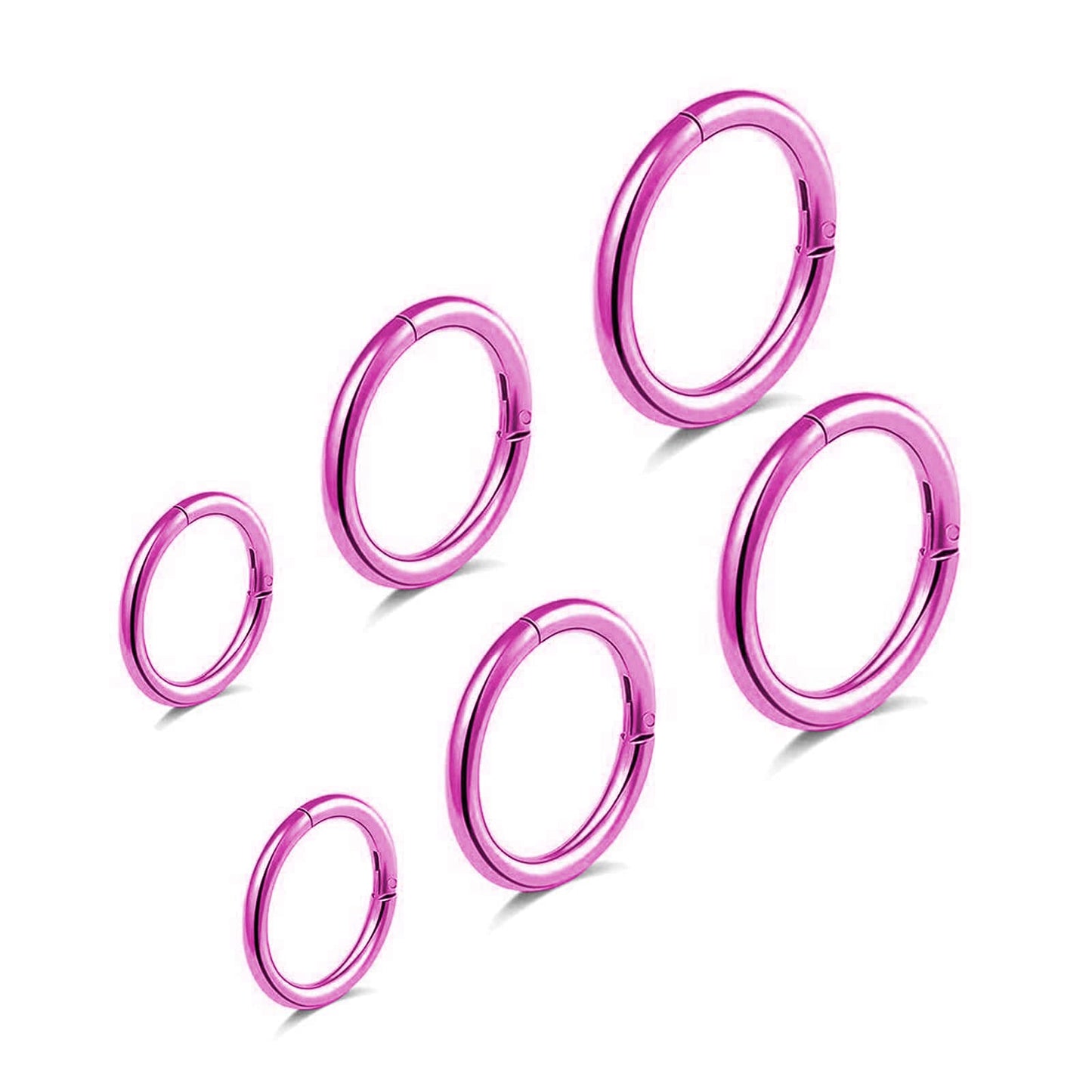 BOGKU 6pcs G23 Titanium Septum Rings 16G Diameter 6mm/8mm/10mm Hinged Nose Ring Hoops for Women Men Cartilage Hoop Earrings Body Piercing Rings Pink Lip Rings (Pink)