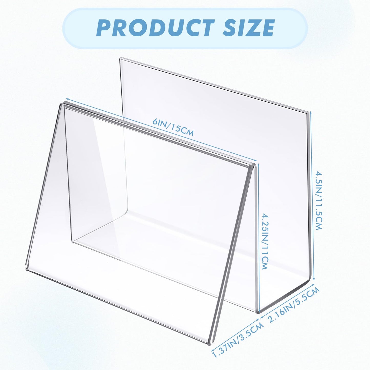 Vicenpal 2 Pcs Clear Acrylic Postcard Holder Business Card Holder Greeting Card Display Clear Business Card Stand Rack for Index Card Organizer Desk Table Home Office School, 6 x 4.25 x 4.5 Inch
