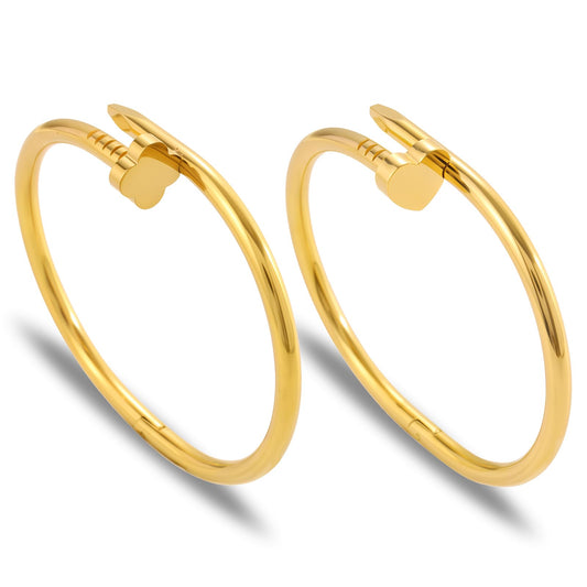 Acnode Gold Bangle Bracelets for Women -2PCS Friendship & Love Bangle Bracelet Clover Nail Bracelet Stack Set Trendy Non-Tarnish Stainless Steel Jewelry Gifts for Mom Wife Her