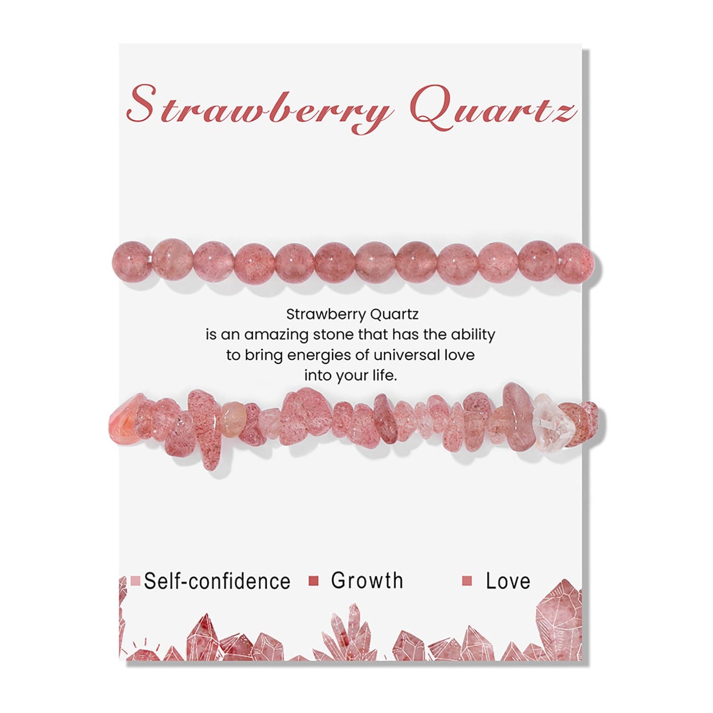 Lit Wall 2Pcs Strawberry Quartz Bracelet for Women 6mm Handmade Adjustable Beaded Gemstone Healing Crystal Bracelet Strawberry Quartz Jewelry for Women Men