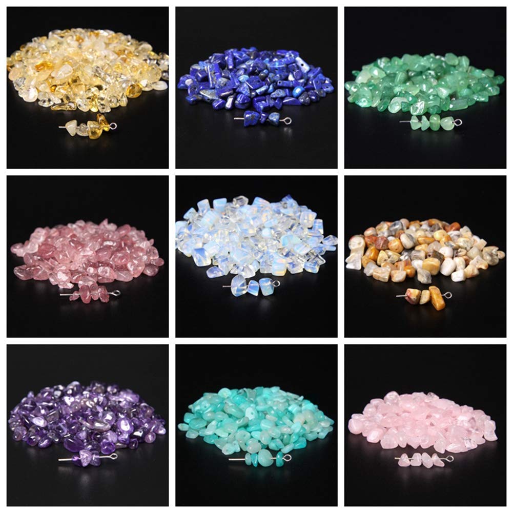 Natural Chip Stone Beads 5-8mm Garnet About 400 Pieces Irregular Gemstones Healing Crystal Loose Rocks Bead Hole Drilled DIY for Bracelet Jewelry Making Crafting (5-8mm, Garnet)