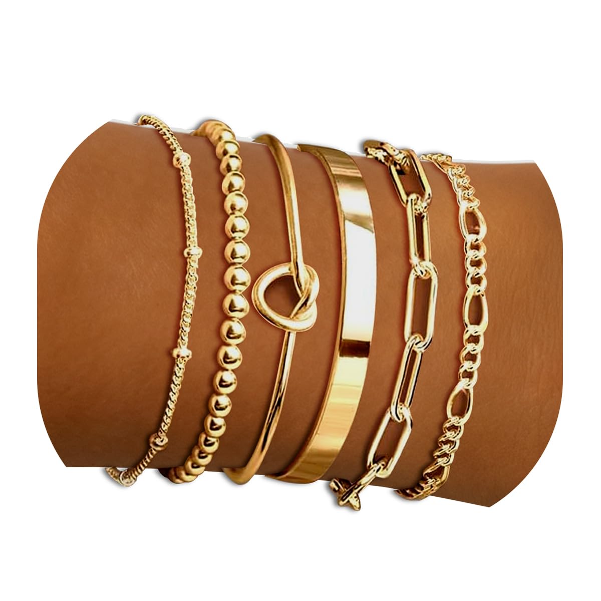 Gold Bracelets for Women, Exquisite 18K and 14K Real Gold-Plated Bracelet Stacking Sets, Waterproof Cuban Chains, Paperclip Chain , Cuff Bangles, Non Tarnish,Jewelry Gifts for Women (14K gold 5set)