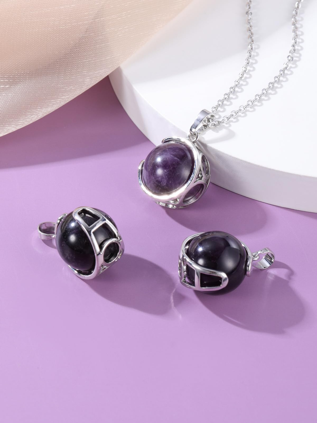 Top Plaza Amethyst Healing Crystal Stone Necklace Round Ball Rotating Natural Gemstone Pendant Necklace for Women Purple Energy Jewelry Christmas Gifts