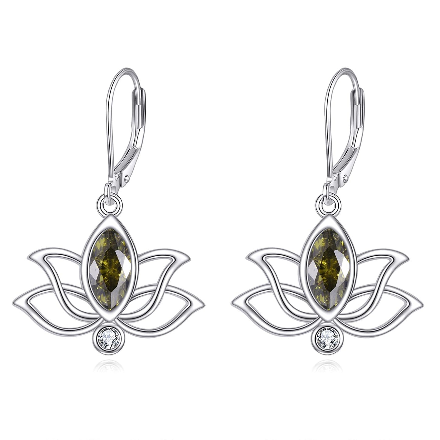 YFN Lotus Flower Earrings Sterling Silver Birthstone Lotus Leverback Dangle Drop Earrings Jewelry Gifts for Women (H. Aug)