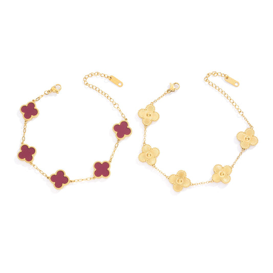 Acicihenn Waterproof Four-Leaf Clover Bracelet,Adjustable Link Double Sided Jewelry, Lovely Fashion Jewelry Gift for Women Gold Bracelet + Red Bracelet