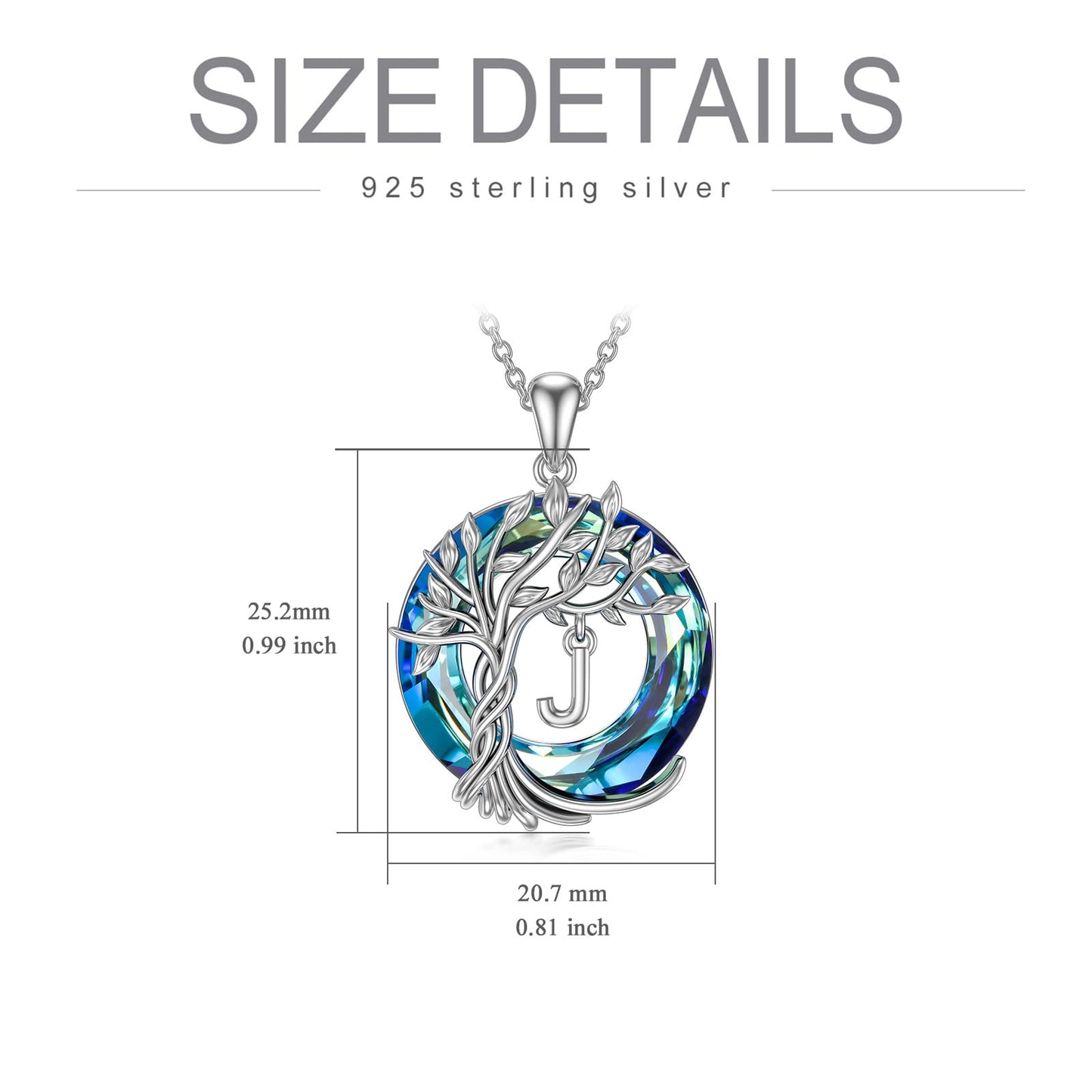 TOUPOP Tree of Life Initial Necklace Gifts for Women Sterling Silver Initial J Letter Jewelry Irish Crystal Pendant Birthday Gifts for Women Her Mom Wife Daughter