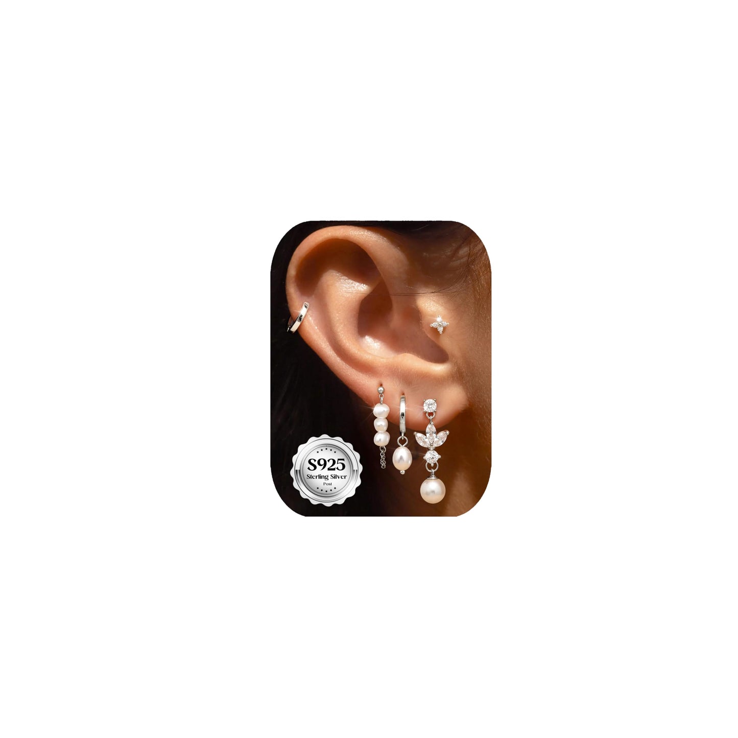 MILACOLATO 5Pairs 925 Sterling Silver Earrings for Women Platinum Plated Stud Huggie Hoop Earrings Sets for Multiple Piercing Hypoallergenic Pearl Cartilage Earrings Stacks Trendy Gifts