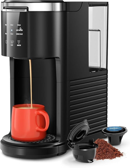 Kismile Single Serve Coffee Maker, 2 in 1 Drop Coffee Machine Compatible with K Cup & Ground Coffee, 5 Brew Sizes 6-14 Oz, 40oz Removable Water Tank,Self-Cleaning Function, Black