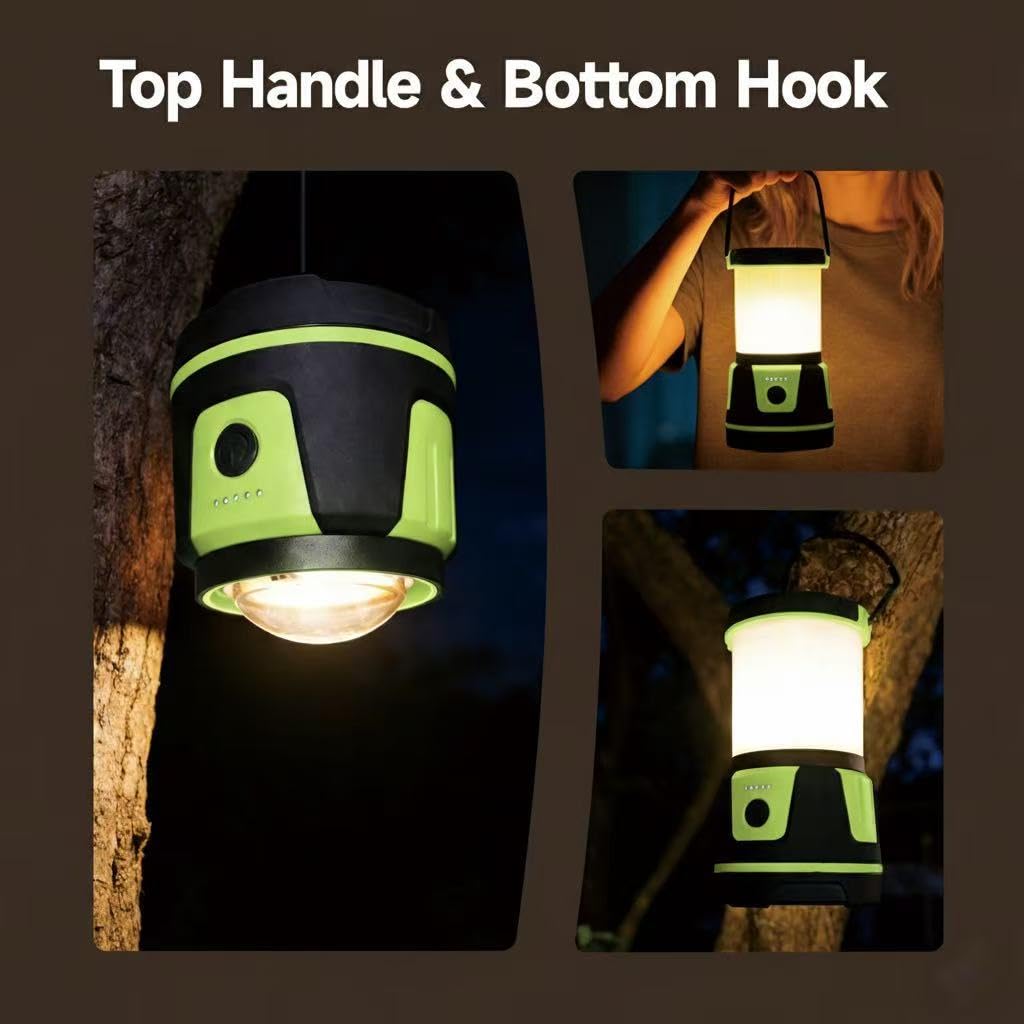 Rechargeable LED Lantern - 3000 Lumens, 5 Light Modes, IP54 Waterproof, 7500mAh Battery, Portable Flashlight for Camping, Hiking, Power Outages & Emergencie (Green)