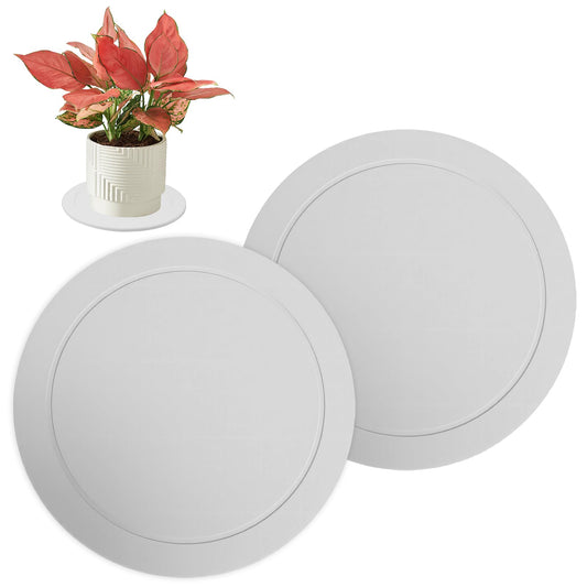 Afcabakila Diatomaceous Earth Plant Saucer, 12 Inch Instant Dry Indoor Plant Trays, 2 Pack White with Non-Slip Pads, Multifunctional Drainage Collector