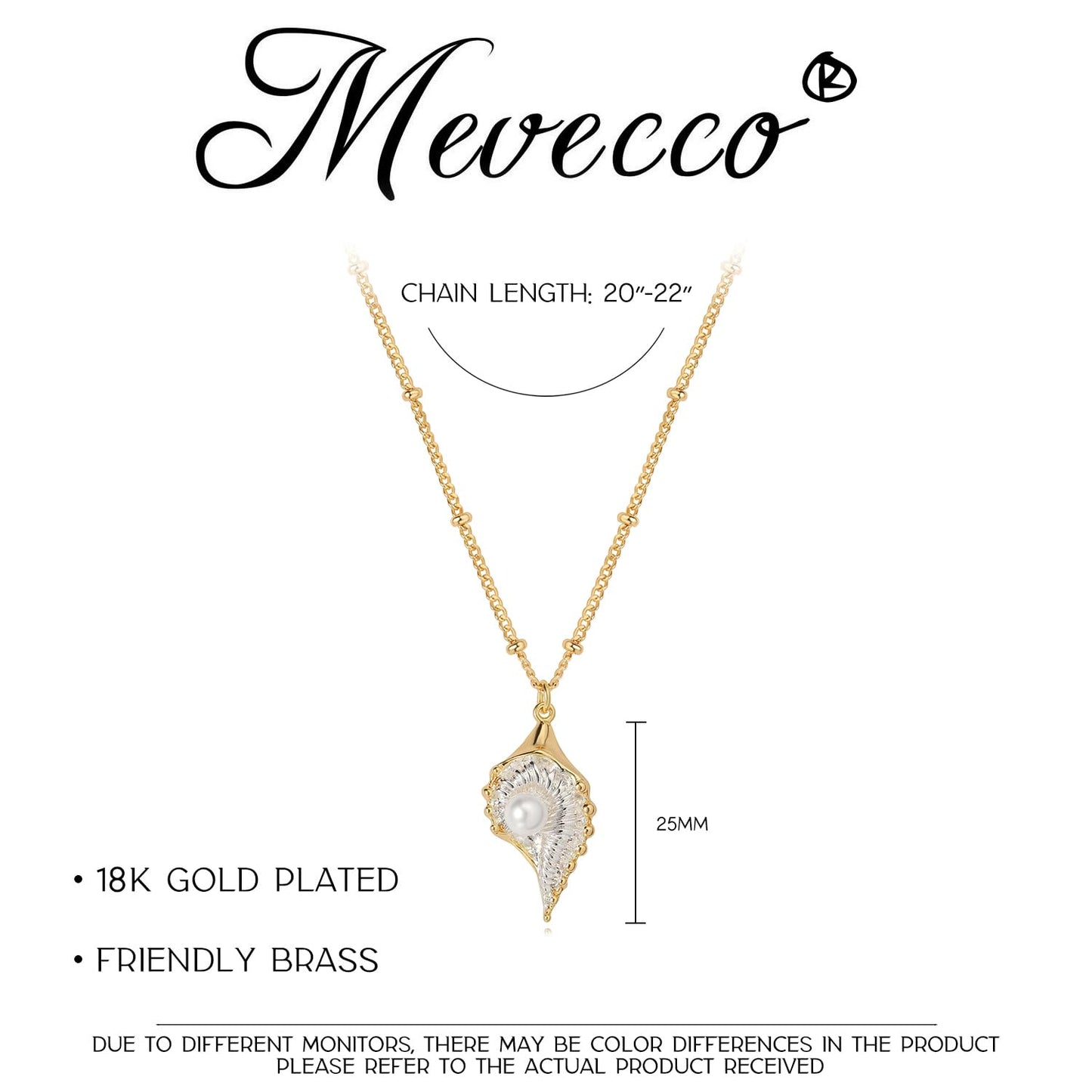 MEVECCO Dainty Gold Conch Shell Pendent Necklace for Women 18K Gold Plated Shell Pearl Necklace Boho Beach Handmade Ocean Jewelry for Holiday