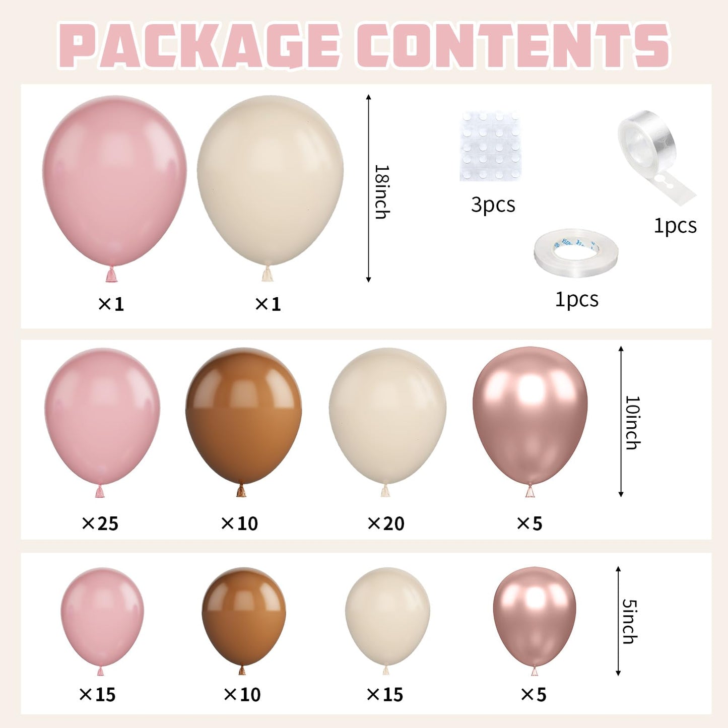 Dusty Pink Balloon Arch,Boho Balloon Garland with Blush Pink and Brown Rose Gold White Sand Balloons for Girl Baby Shower Bridal Valentines Day Wedding Birthday Party Decorations