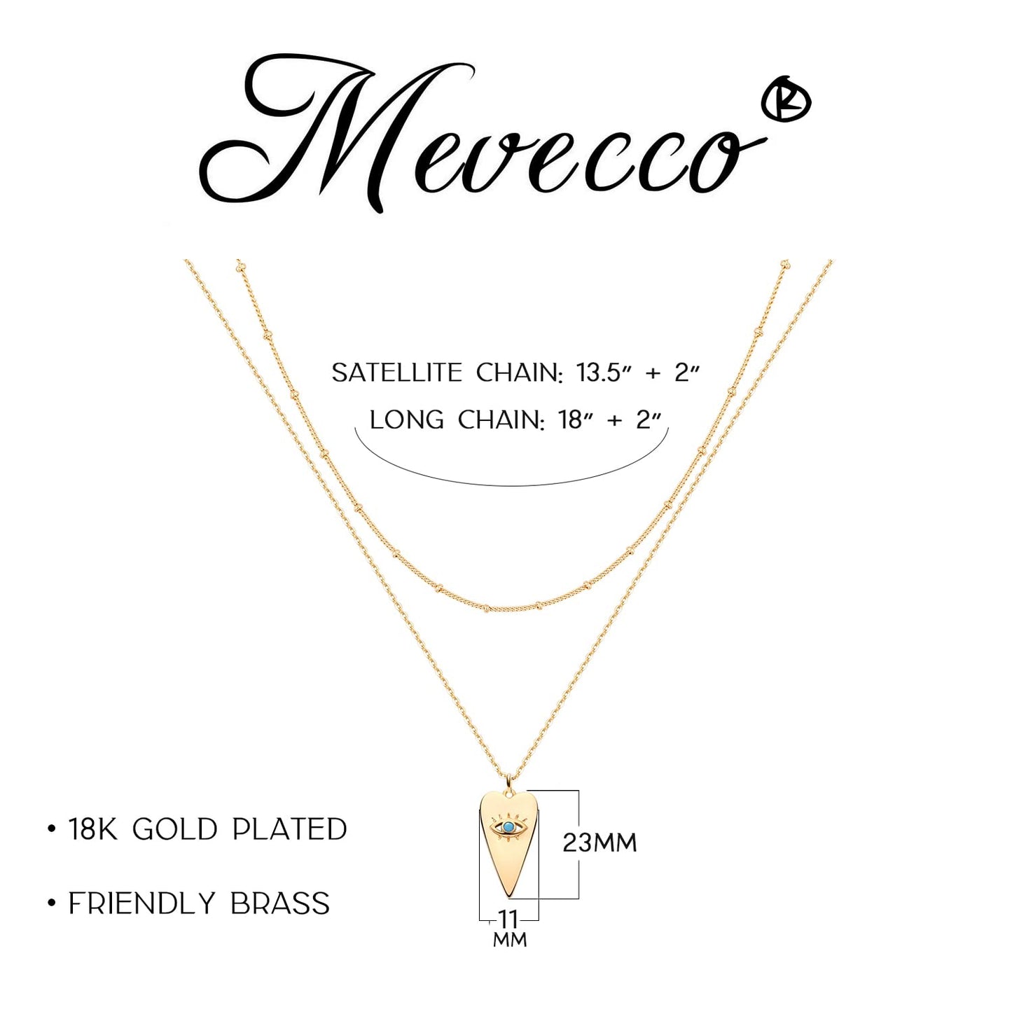 MEVECCO Layered Heart Evil Eye Necklace Handmade 18k Gold Plated Dainty Turquoise Layering Necklace for Women